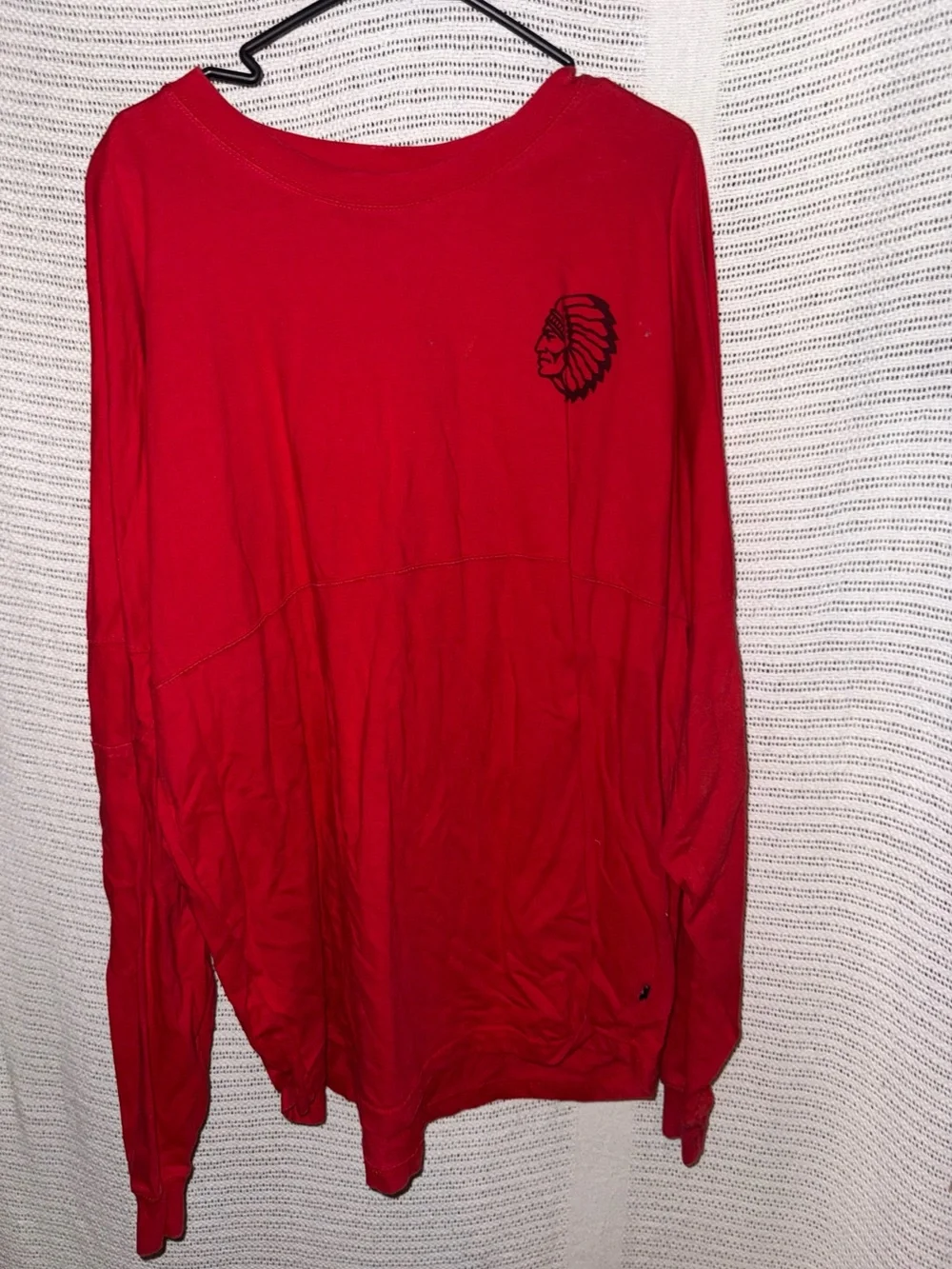 Red Long-Sleeve Men's Shirt with Embroidered Chest Graphic